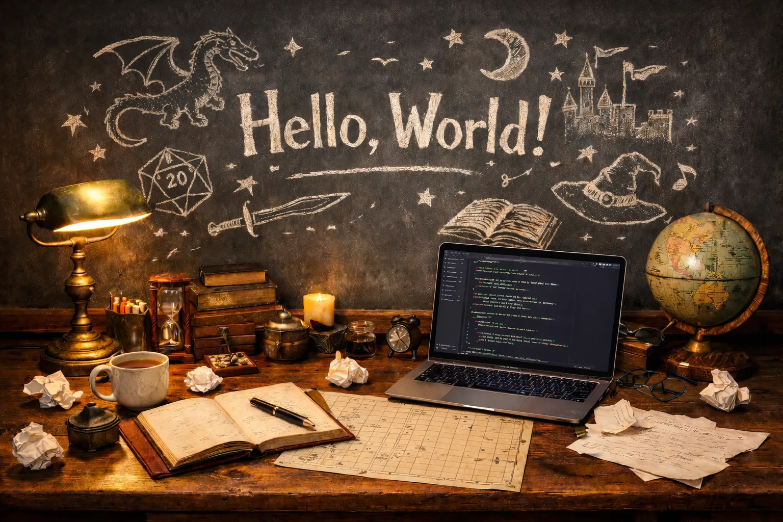 Laptop screen with code on a desk