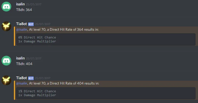 TiaBot calculating in-game stat conversions