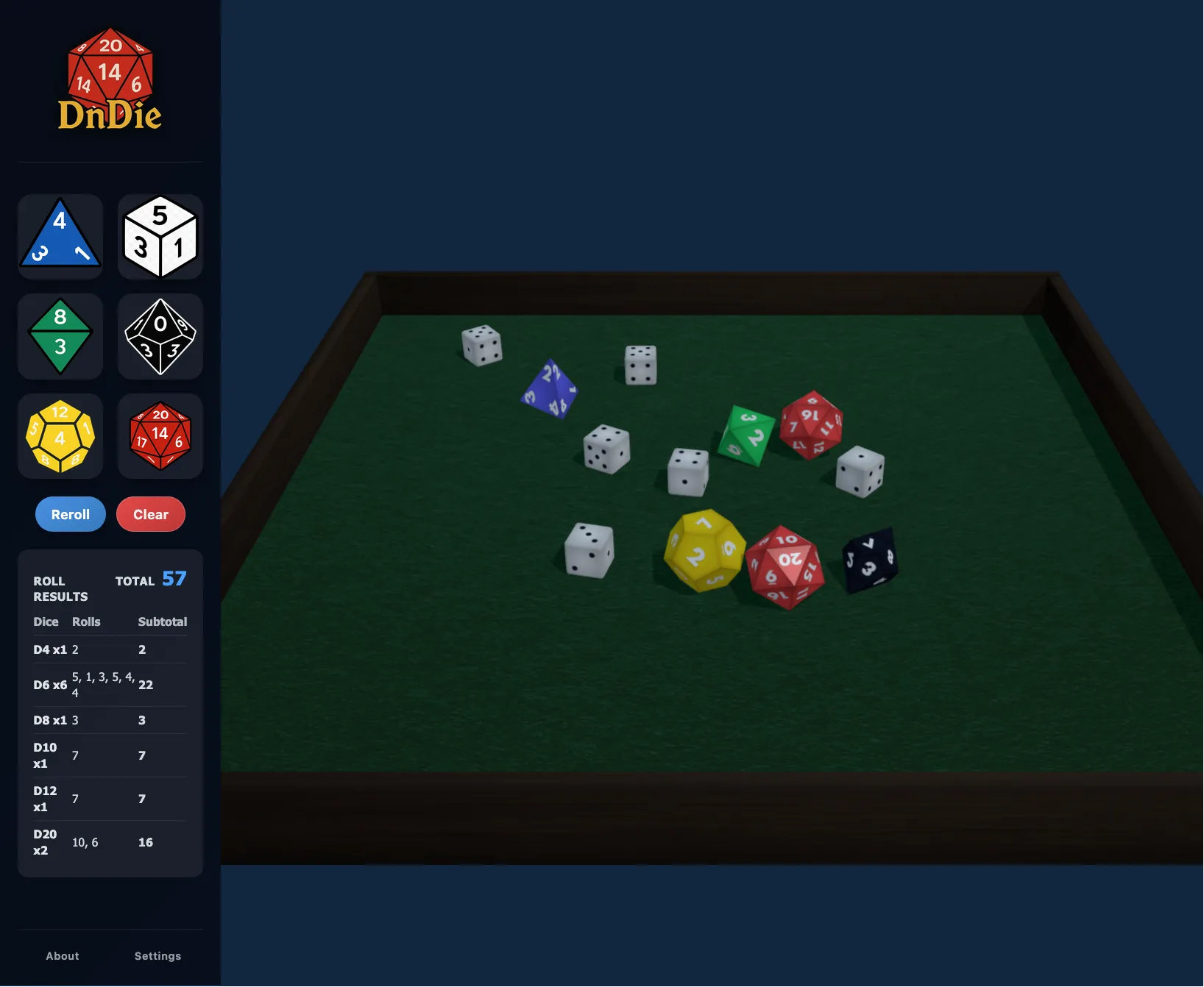 DnDie in action showing a D20 roll